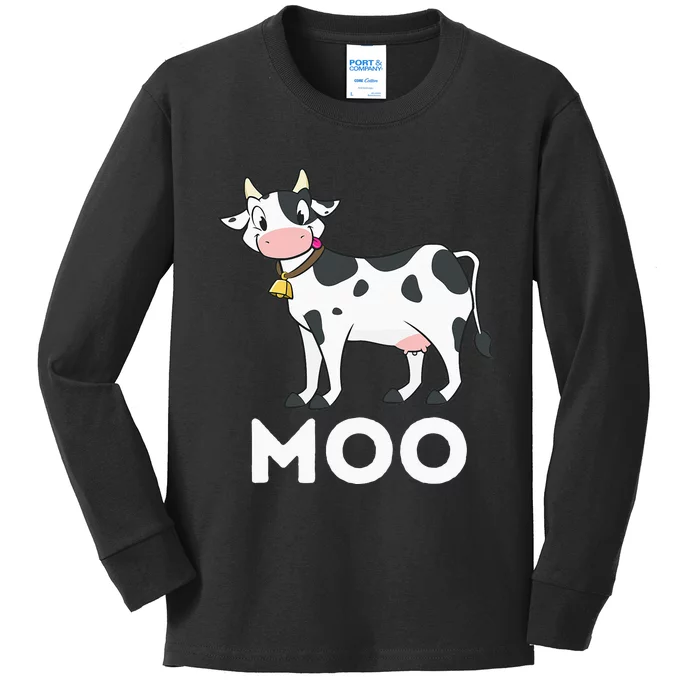 Moo Funny Cow Lover Famer Cattle Ranch Dairy Farming Kids Long Sleeve Shirt