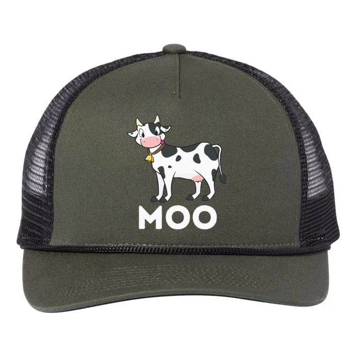 Moo Funny Cow Lover Famer Cattle Ranch Dairy Farming Retro Rope Trucker Hat Cap