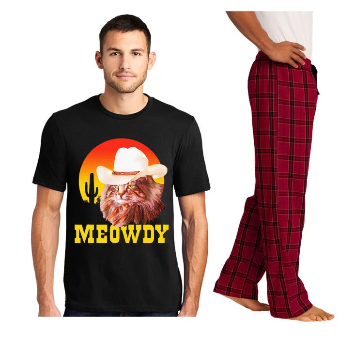 Meowdy! Funny Country Music Cat Cowboy Hat Vintage Pajama Set