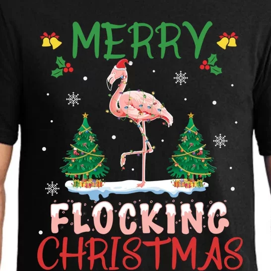 Merry Flocking Christmas Flamingo Pink In Santa Hat Gift Fun Great Gift Pajama Set