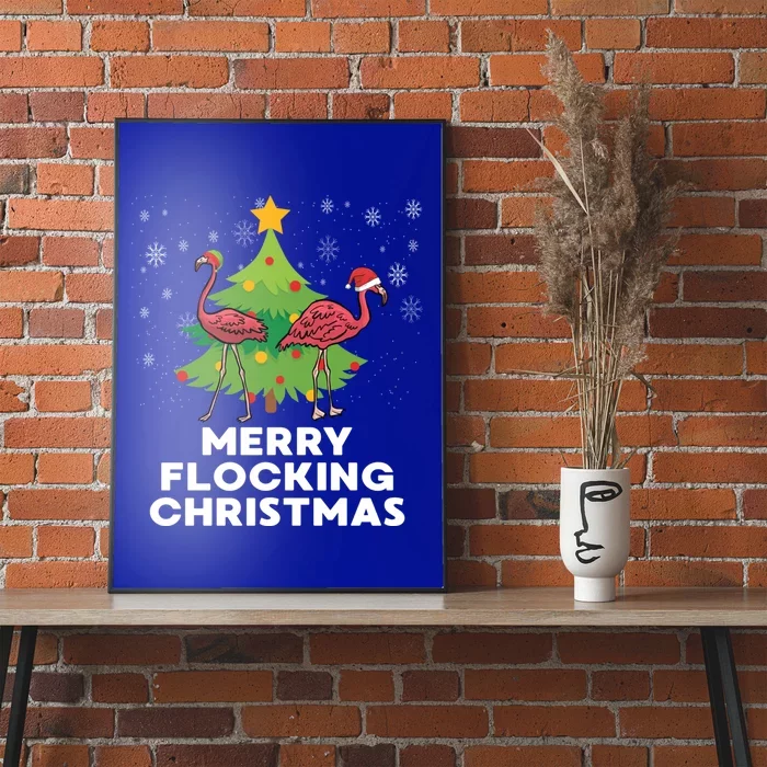 Merry Flocking Christmas Funny Xmas Flamingo Wading Bird Gift Poster