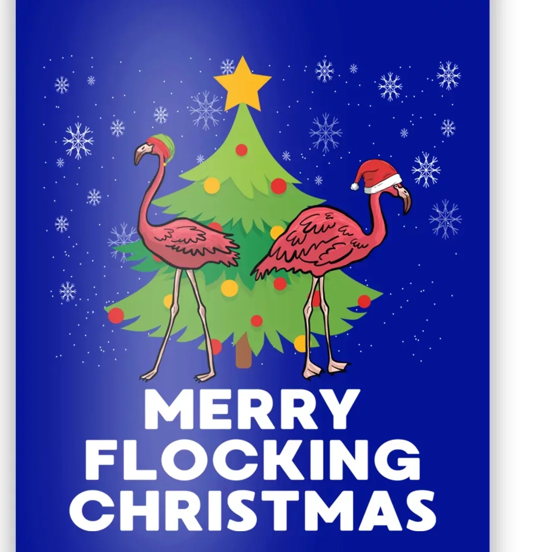 Merry Flocking Christmas Funny Xmas Flamingo Wading Bird Gift Poster