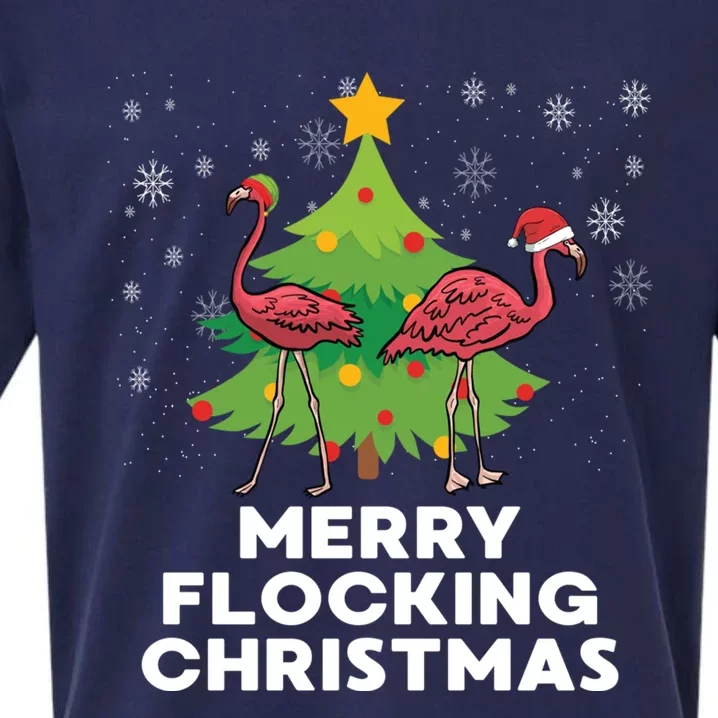 Merry Flocking Christmas Funny Xmas Flamingo Wading Bird Gift Sueded Cloud Jersey T-Shirt