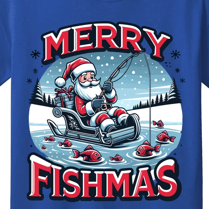 Merry Fishmas Christmas Funny Fishing Gift Kids T-Shirt