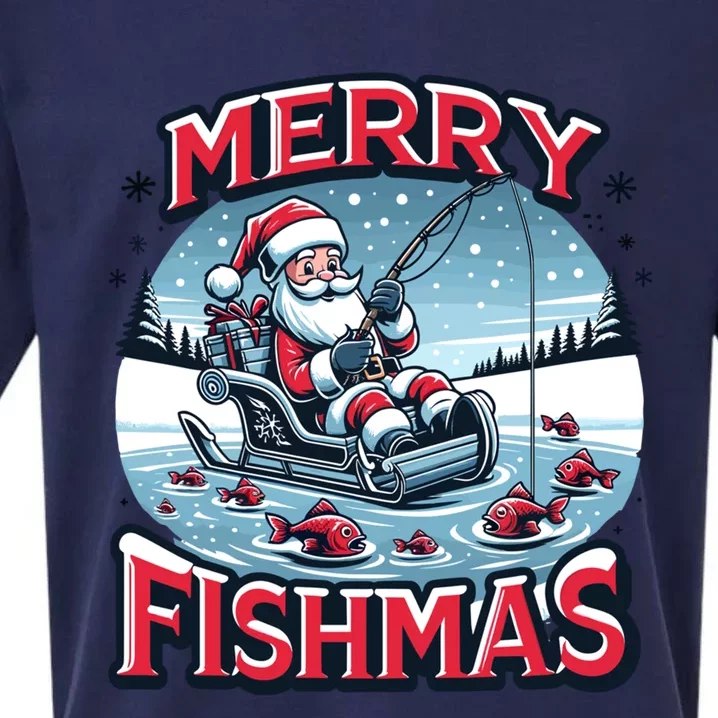 Merry Fishmas Christmas Funny Fishing Gift Sueded Cloud Jersey T-Shirt