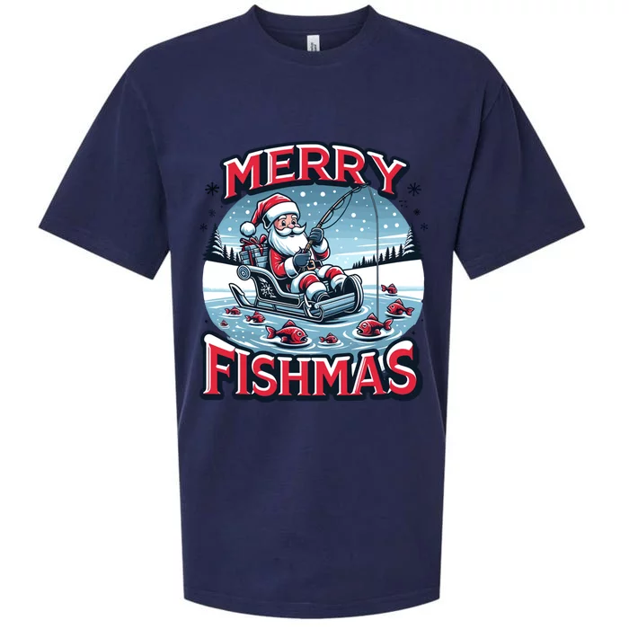 Merry Fishmas Christmas Funny Fishing Gift Sueded Cloud Jersey T-Shirt