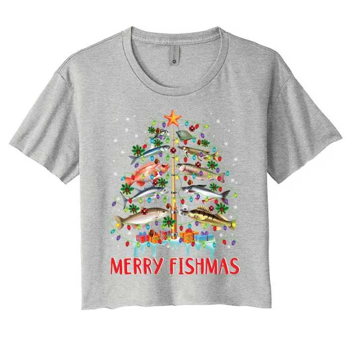 Merry Fishmas Christmas Tree Fish Funny Fishing Meaningful Gift Women's Crop Top Tee