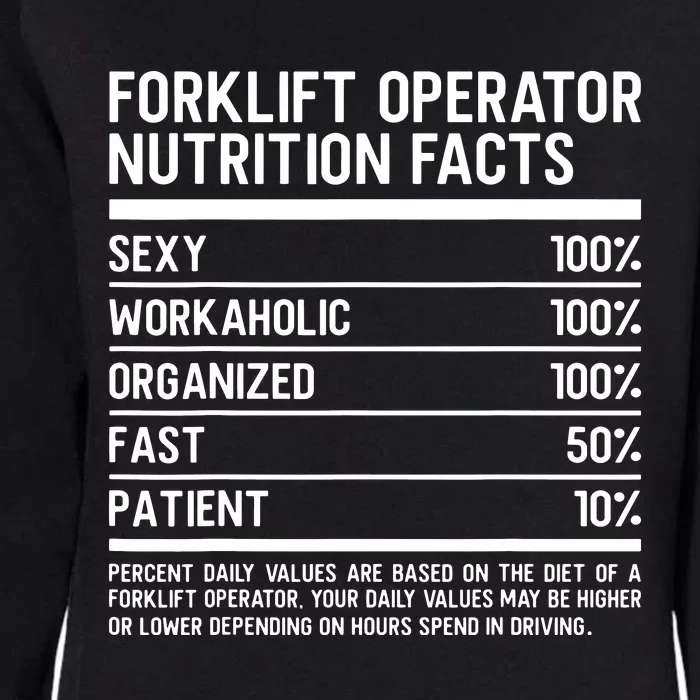 Men Funny Certified Forklift Operator Nutrition Facts Womens California Wash Sweatshirt