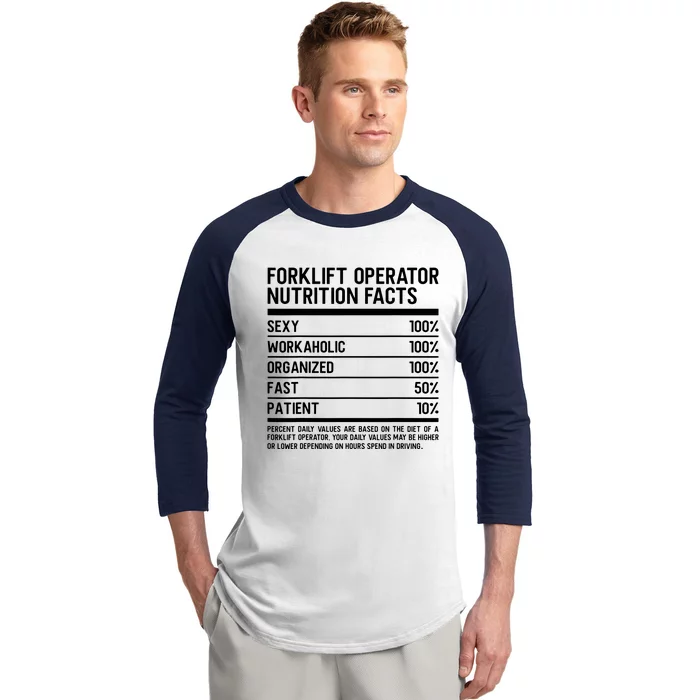 Men Funny Certified Forklift Operator Nutrition Facts Baseball Sleeve Shirt