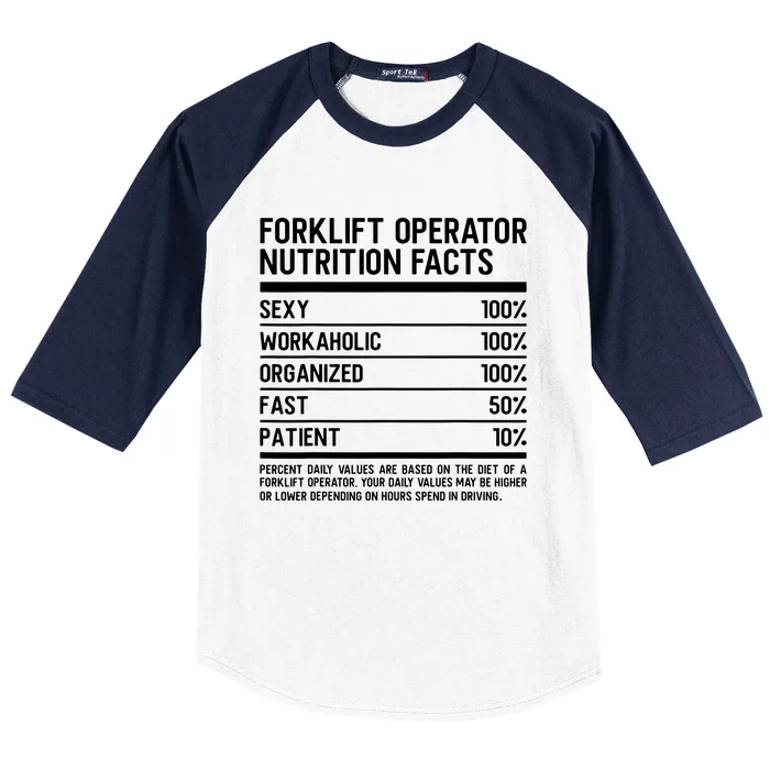 Men Funny Certified Forklift Operator Nutrition Facts Baseball Sleeve Shirt