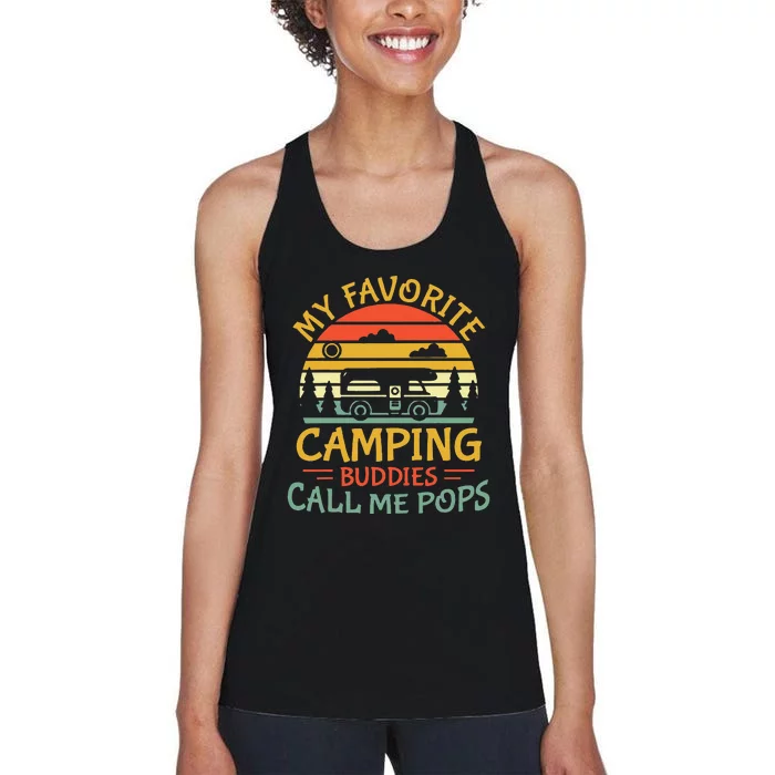 My Favorite Camping Buddies Call Me Pops Retro Family Trip Women's Racerback Tank