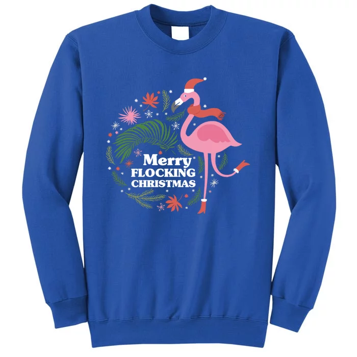 Merry Flocking Christmas Flamingo Pink In Santa Hat Gift Sweatshirt