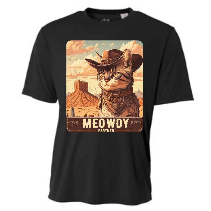 Meowdy Funny Country Music Cat Cowboy Hat Poster Funny Cooling Performance Crew T-Shirt