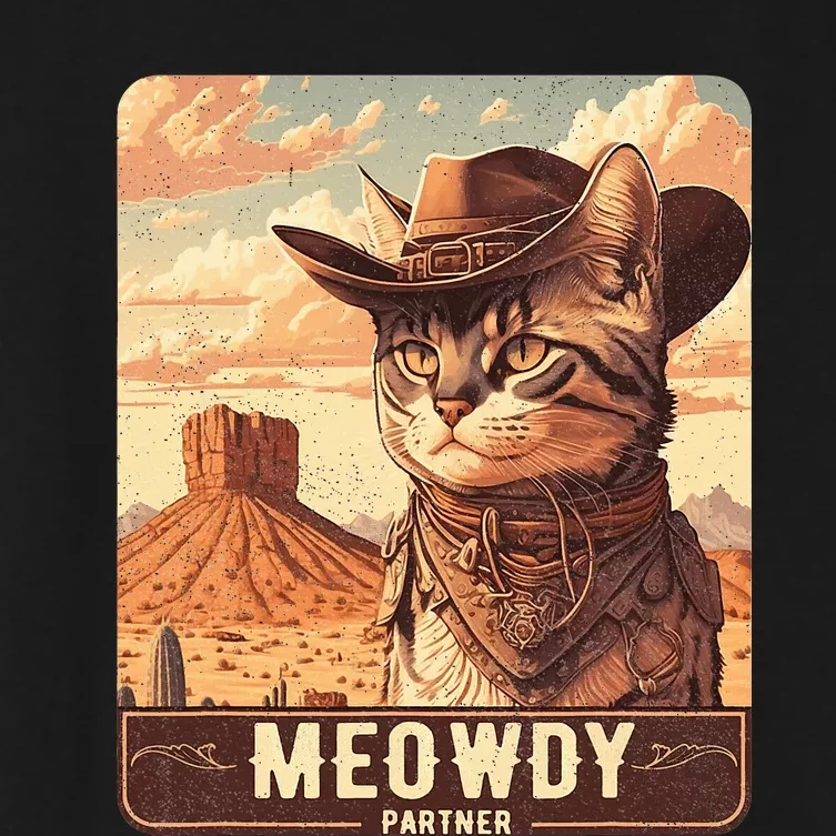 Meowdy Funny Country Music Cat Cowboy Hat Poster Funny Women's Crop Top Tee