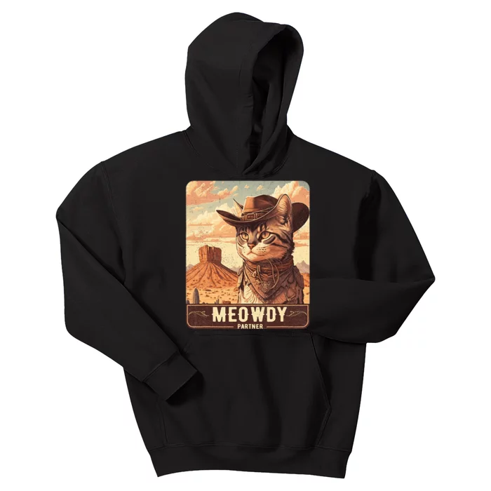 Meowdy Funny Country Music Cat Cowboy Hat Poster Funny Kids Hoodie