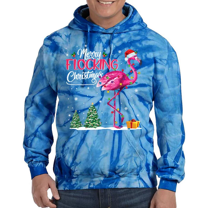 Merry Flocking Christmas Cute Flamingo Pink Santa Hat Cute Gift Tie Dye Hoodie