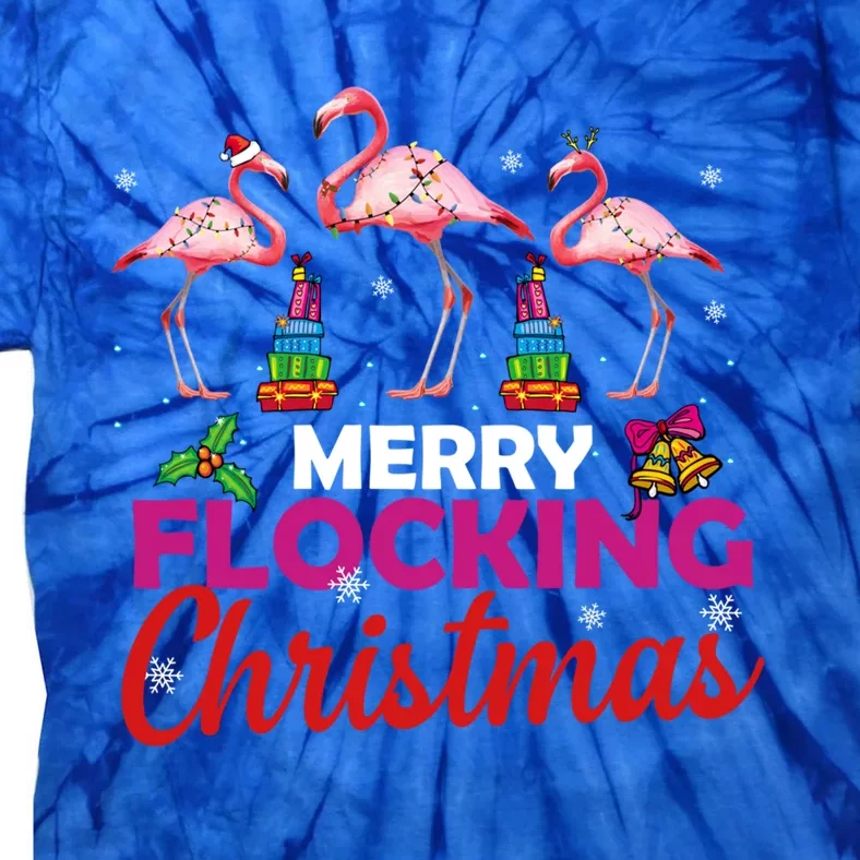 Merry Flocking Christmas Flamingo Pink In Santa Hat Funny Gift Tie-Dye T-Shirt