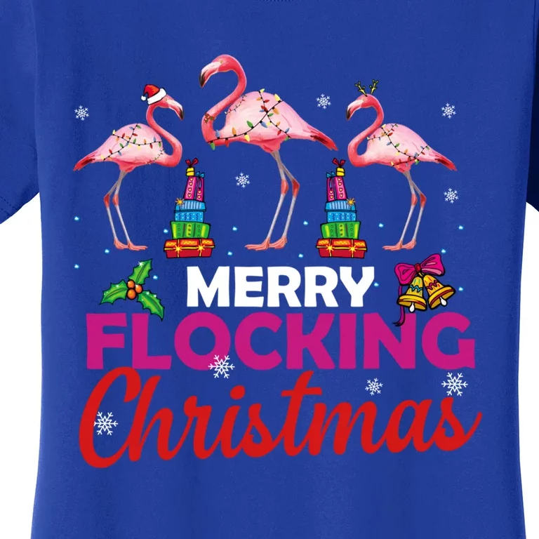 Merry Flocking Christmas Flamingo Pink In Santa Hat Funny Gift Women's T-Shirt