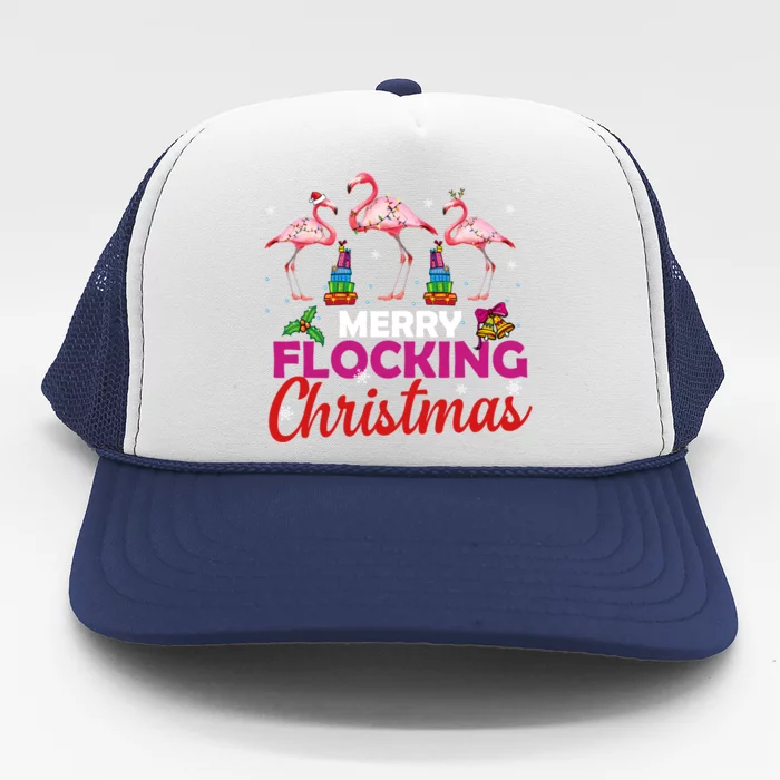 Merry Flocking Christmas Flamingo Pink In Santa Hat Funny Gift Trucker Hat