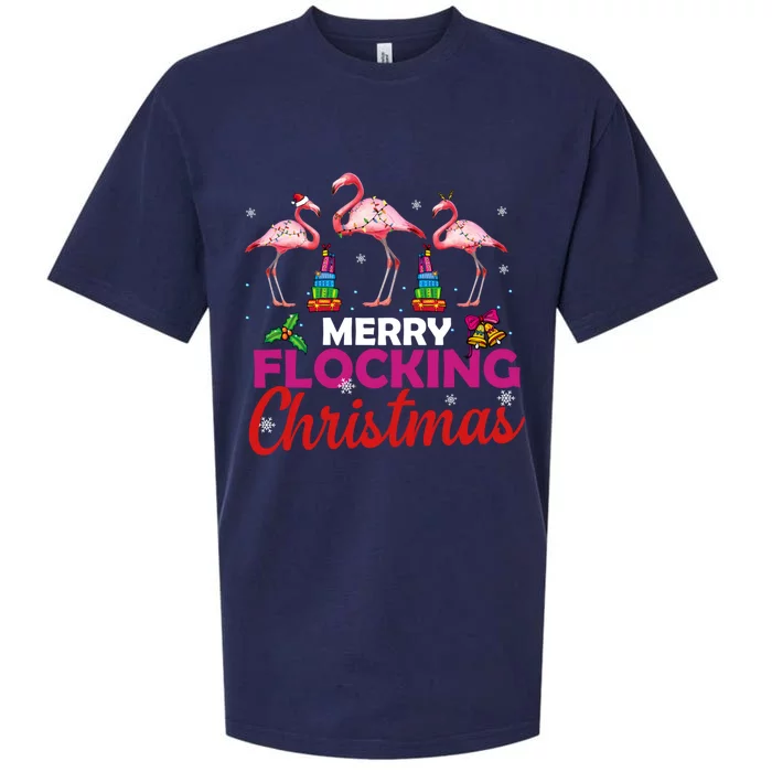 Merry Flocking Christmas Flamingo Pink In Santa Hat Funny Gift Sueded Cloud Jersey T-Shirt