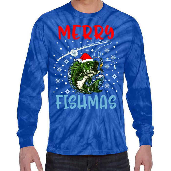 Merry Fishmas Christmas Fishing Holiday Gift Tie-Dye Long Sleeve Shirt