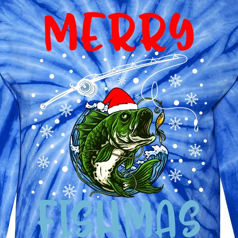 Merry Fishmas Christmas Fishing Holiday Gift Tie-Dye Long Sleeve Shirt