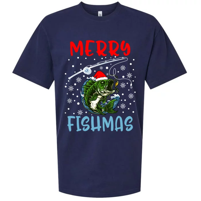 Merry Fishmas Christmas Fishing Holiday Gift Sueded Cloud Jersey T-Shirt