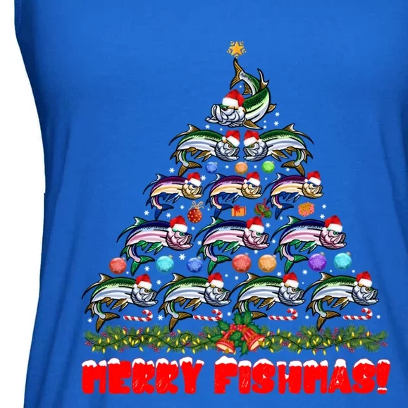 Merry Fishmas Christmas Tree Fishing Lover Funny Gift Ladies Essential Flowy Tank