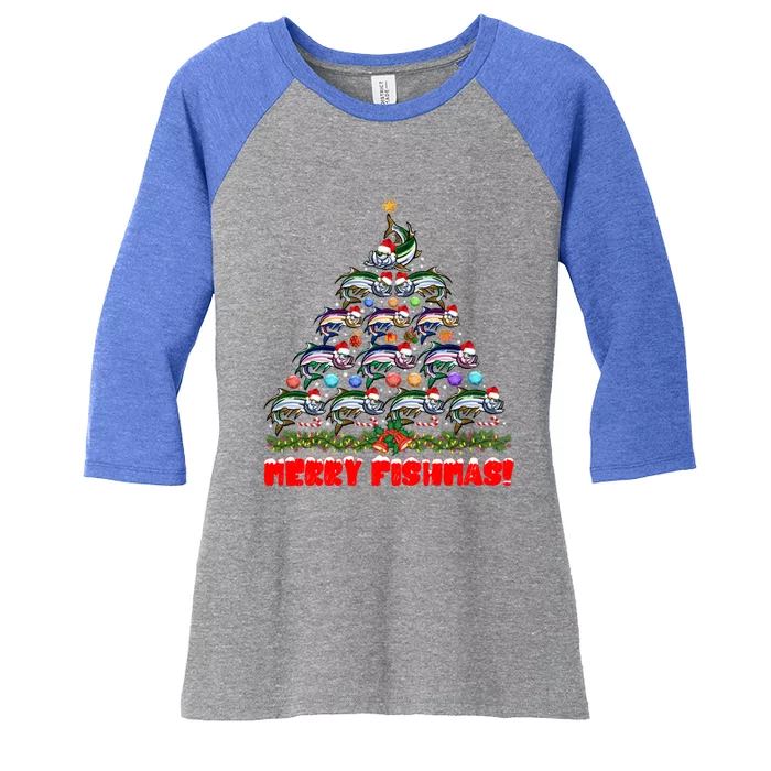 Merry Fishmas Christmas Tree Fishing Lover Funny Gift Women's Tri-Blend 3/4-Sleeve Raglan Shirt