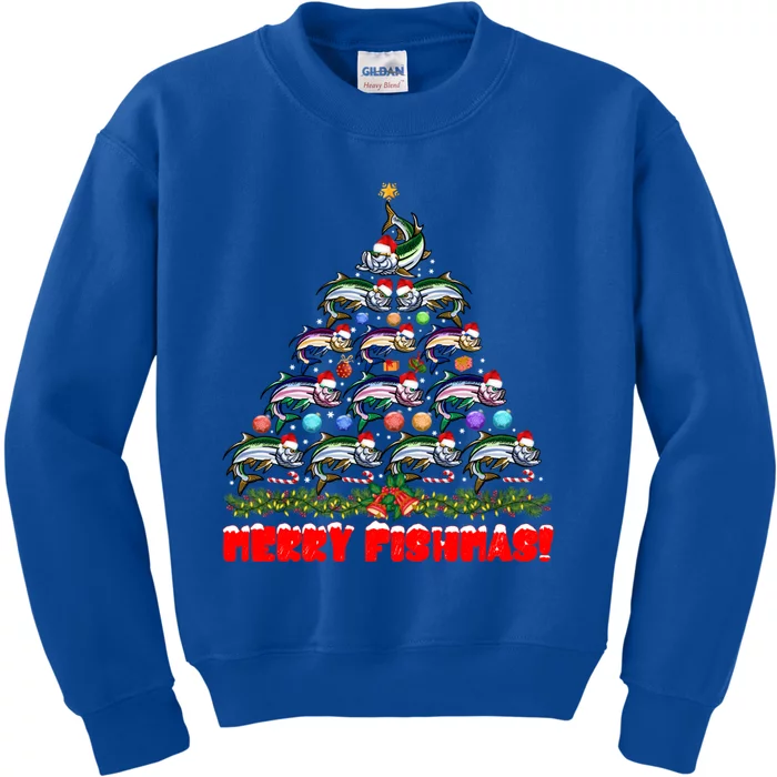 Merry Fishmas Christmas Tree Fishing Lover Funny Gift Kids Sweatshirt