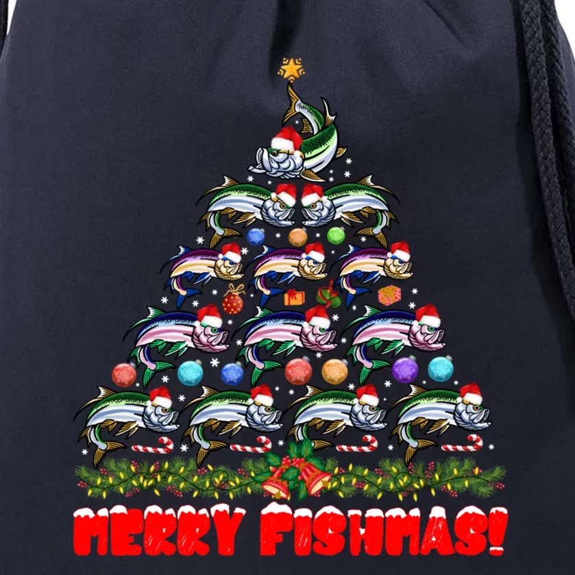 Merry Fishmas Christmas Tree Fishing Lover Funny Gift Drawstring Bag