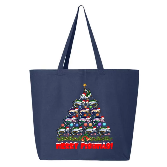 Merry Fishmas Christmas Tree Fishing Lover Funny Gift 25L Jumbo Tote