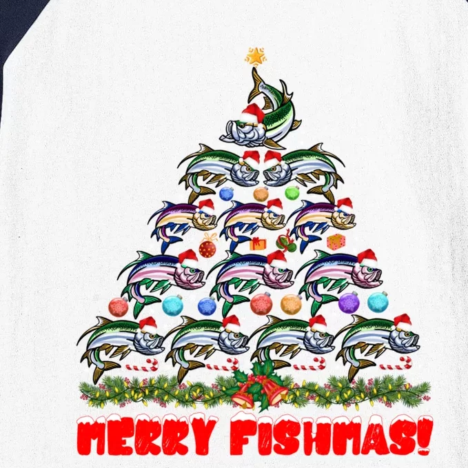 Merry Fishmas Christmas Tree Fishing Lover Funny Gift Baseball Sleeve Shirt