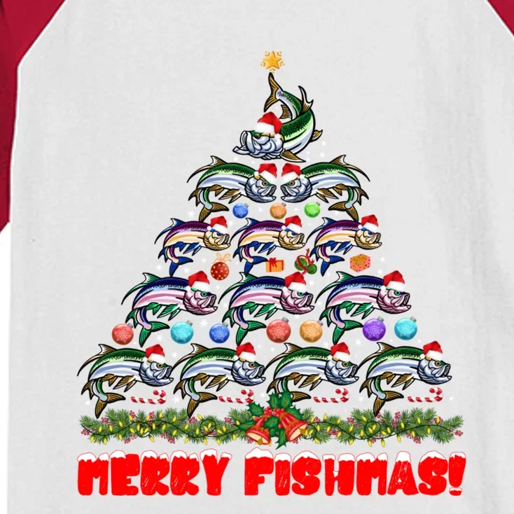 Merry Fishmas Christmas Tree Fishing Lover Funny Gift Kids Colorblock Raglan Jersey