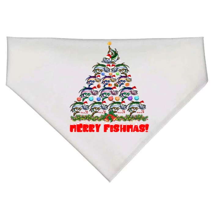 Merry Fishmas Christmas Tree Fishing Lover Funny Gift USA-Made Doggie Bandana