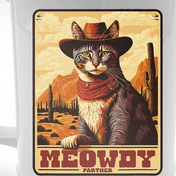 Meowdy! Funny Country Music Cat Cow Hat Wanted Poster Front & Back Beer Stein