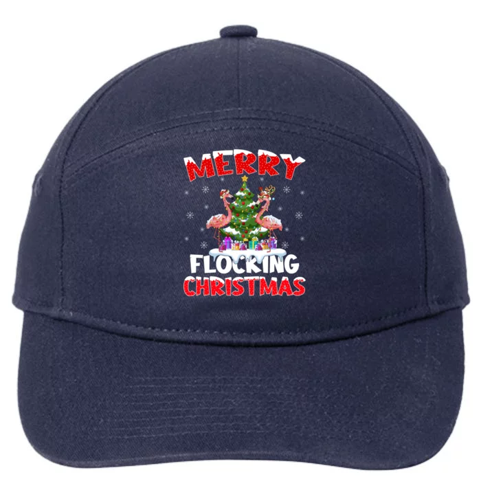 Merry Flocking Christmas Lighting Pink Flamingo Xmas Tree Gift 7-Panel Snapback Hat