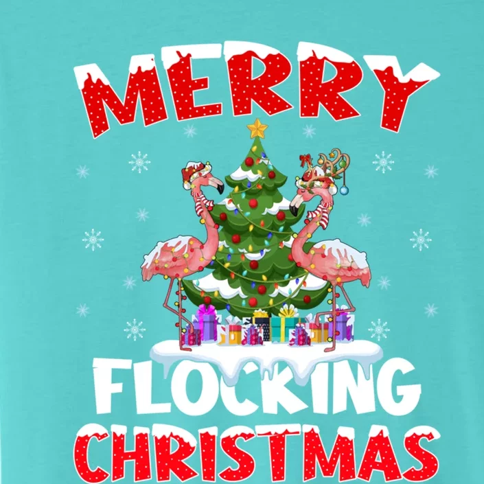 Merry Flocking Christmas Lighting Pink Flamingo Xmas Tree Gift ChromaSoft Performance T-Shirt