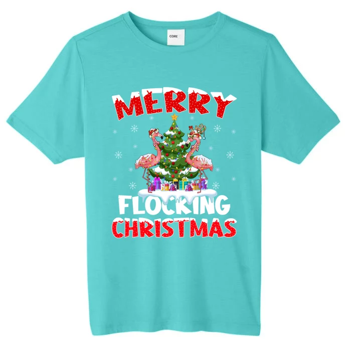 Merry Flocking Christmas Lighting Pink Flamingo Xmas Tree Gift ChromaSoft Performance T-Shirt