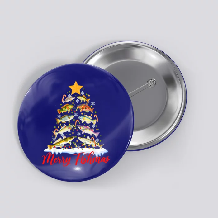 Merry Fishmas Christmas Tree Fish Fishing Fisher Xmas Cute Gift Button