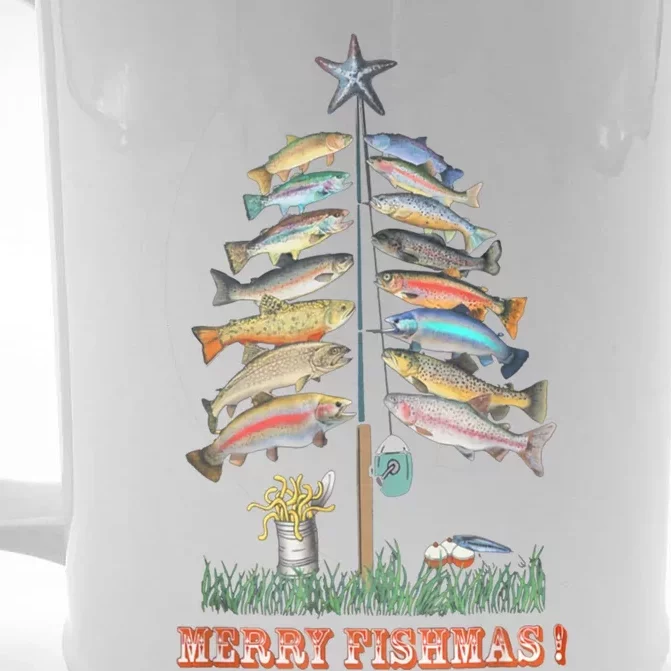 Merry Fishmas Christmas Tree Funny Funny Gift Front & Back Beer Stein