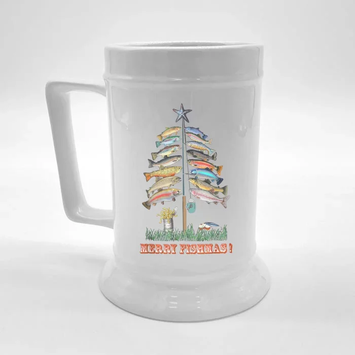 Merry Fishmas Christmas Tree Funny Funny Gift Front & Back Beer Stein