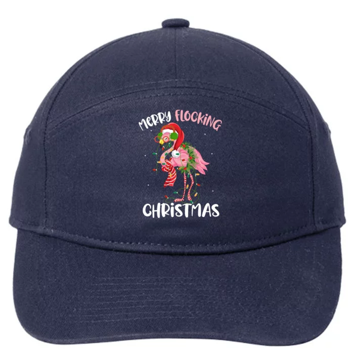 Merry Flocking Christmas Pink Flamingo Christmas Lights Xmas Cool Gift 7-Panel Snapback Hat