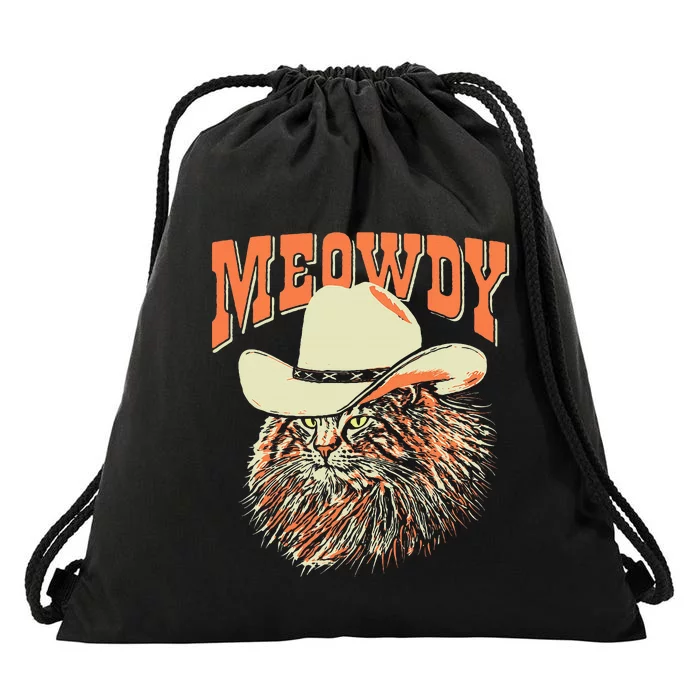 Meowdy! Funny Country Music Cat Cowboy Hat Vintage Drawstring Bag