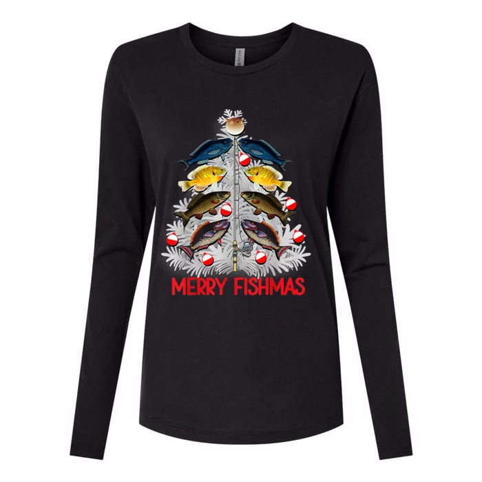 Merry Fishmas Christmas Tree Fish Fishing Fisher Xmas Cute Gift Womens Cotton Relaxed Long Sleeve T-Shirt