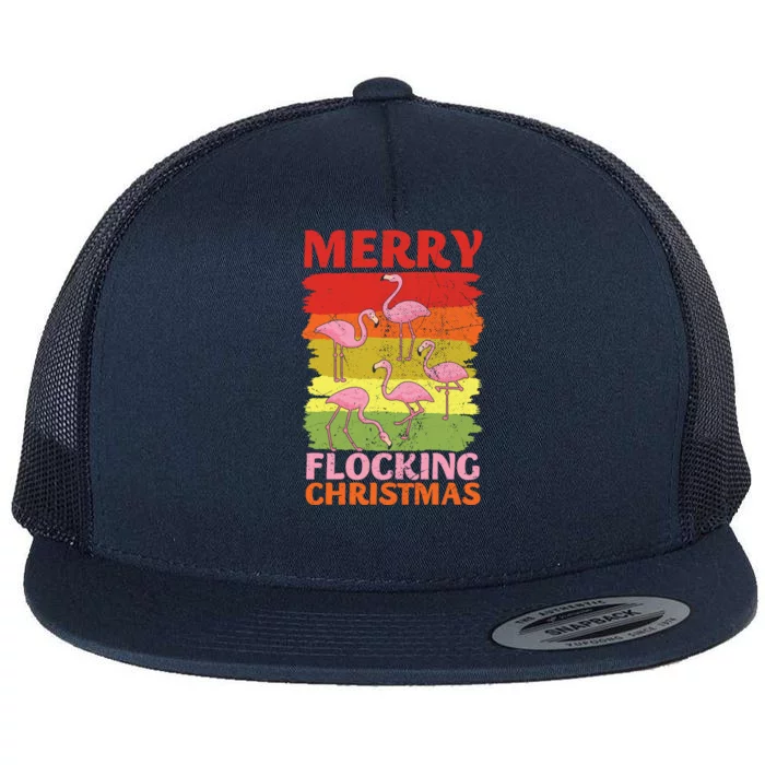 Merry Flocking Christmas Flamingo Funny Xmas Pajama Gift Flat Bill Trucker Hat