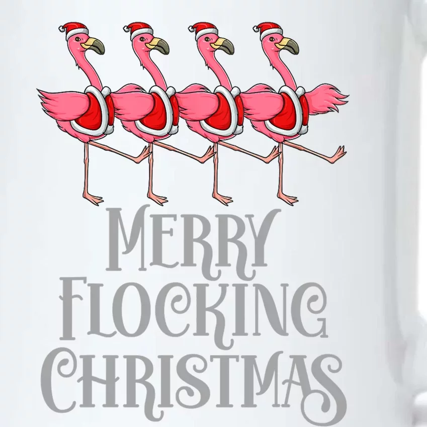 Merry Flocking Christmas Pink Flamingos Dancing Funny Xmas Gift Black Color Changing Mug