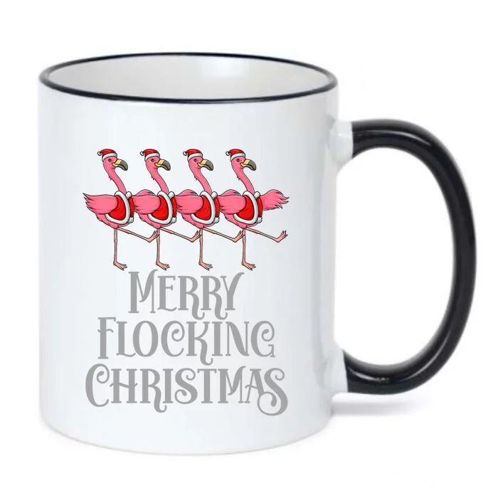 Merry Flocking Christmas Pink Flamingos Dancing Funny Xmas Gift Black Color Changing Mug