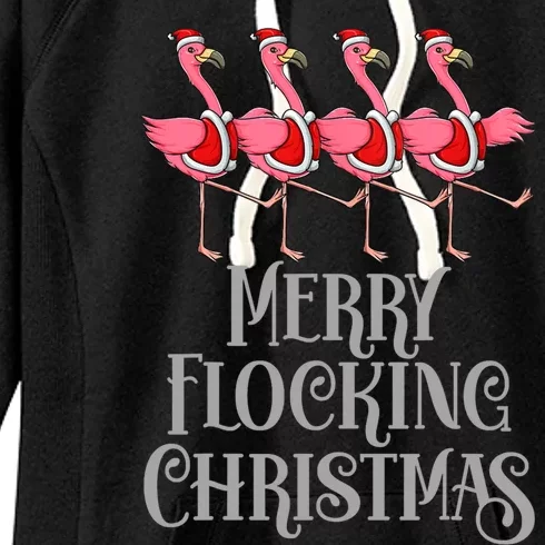 Merry Flocking Christmas Pink Flamingos Dancing Funny Xmas Gift Women's Fleece Hoodie