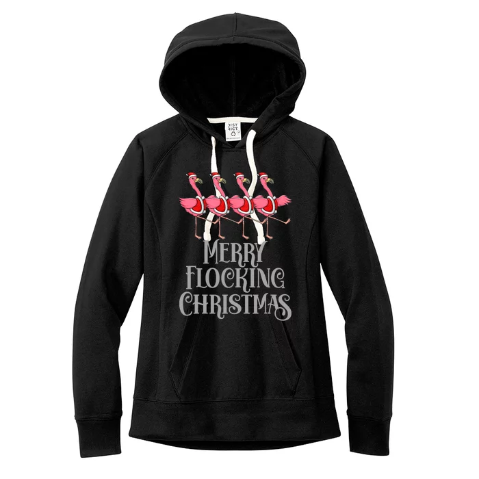 Merry Flocking Christmas Pink Flamingos Dancing Funny Xmas Gift Women's Fleece Hoodie